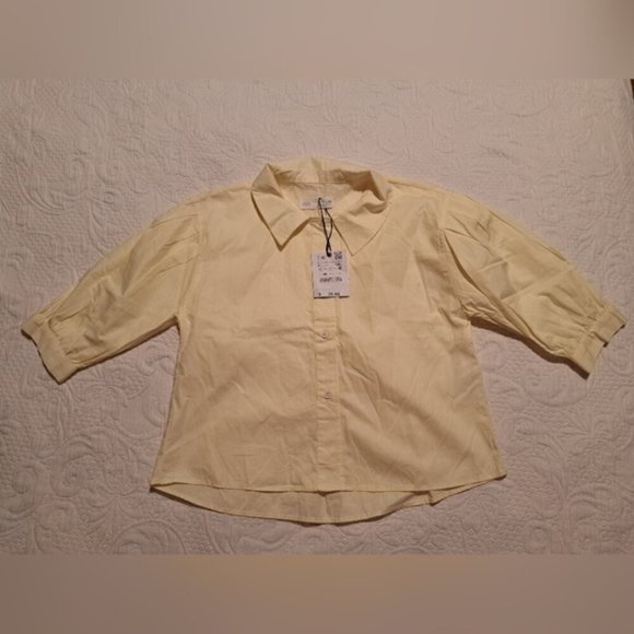 Zara girls size 8 butter yellow button up blouse, New - Picture 1 of 5